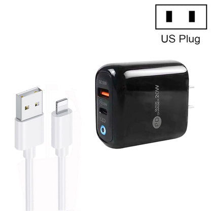 PD04 Type-C + USB Mobile Phone Charger with USB to 8 Pin Cable, US Plug��������������������������...