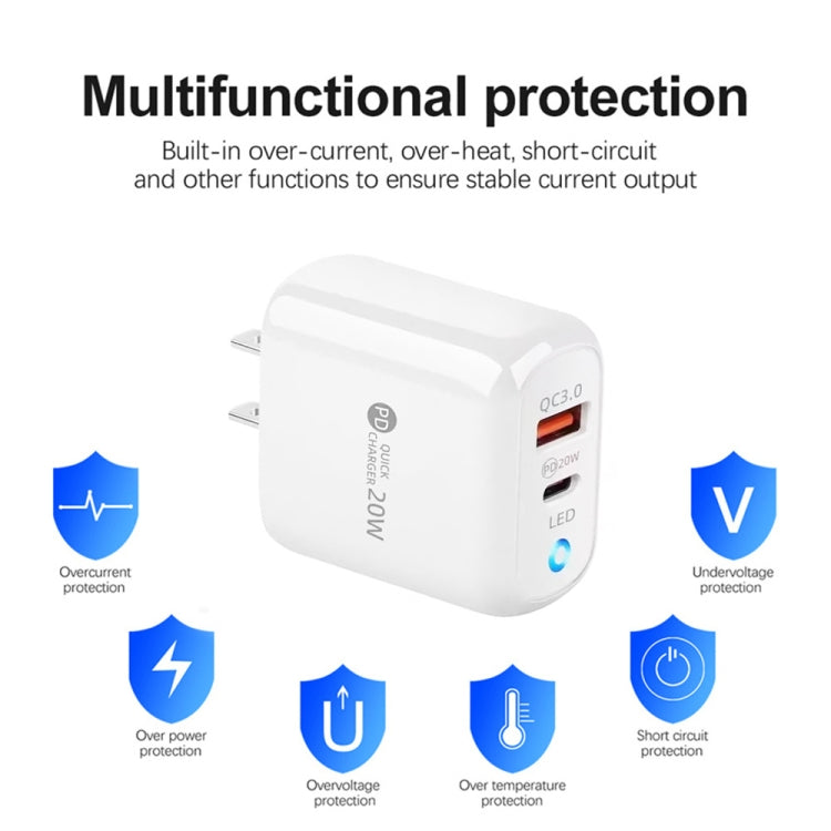 PD04 Type-C + USB Mobile Phone Charger with USB to 8 Pin Cable, US Plug��������������������������...
