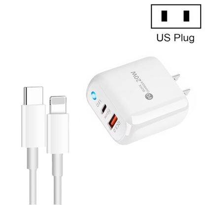 PD04 Type-C + USB Mobile Phone Charger with Type-C to 8 Pin Cable, US Plug�����������������������...