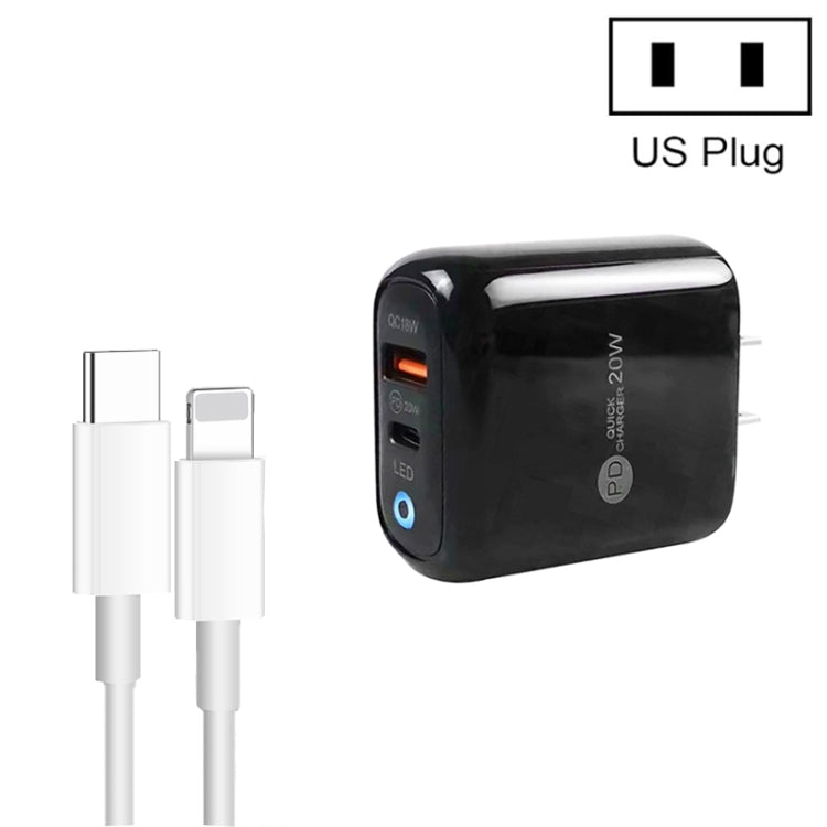 PD04 Type-C + USB Mobile Phone Charger with Type-C to 8 Pin Cable, US Plug�����������������������...