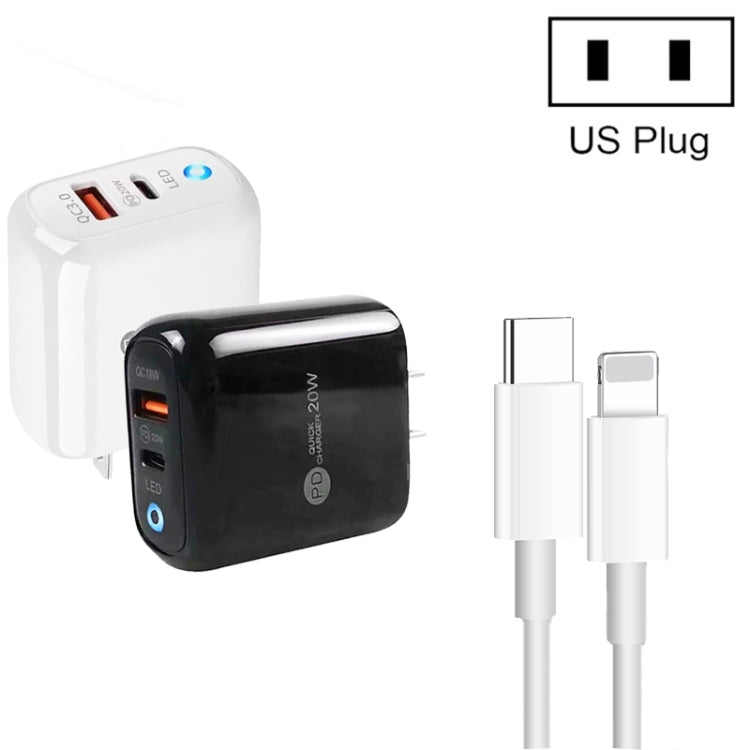 PD04 Type-C + USB Mobile Phone Charger with Type-C to 8 Pin Cable, US Plug�����������������������...
