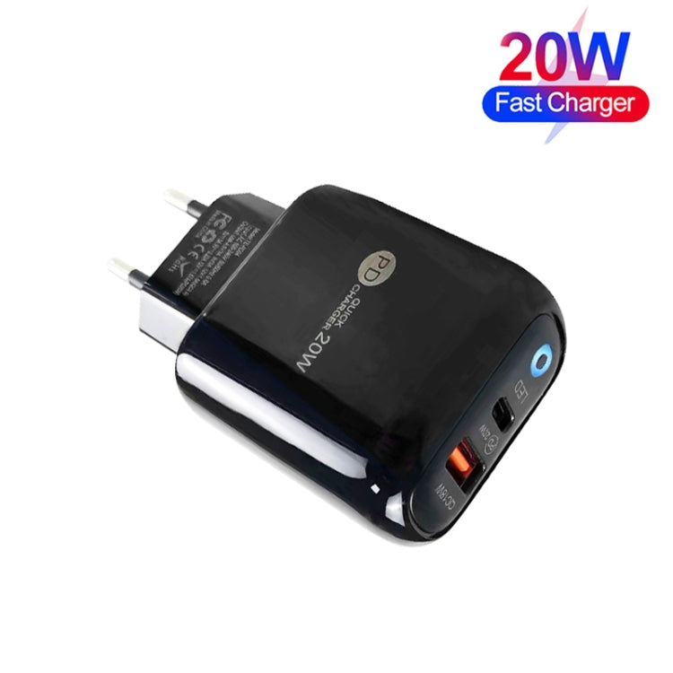PD04 Type-C + USB Mobile Phone Charger with Type-C to Type-C Cable, EU Plug