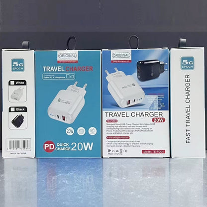 PD04 Type-C + USB Mobile Phone Charger with Type-C to Type-C Cable, EU Plug