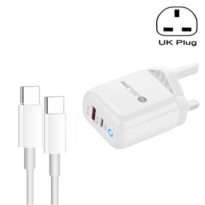 PD04 Type-C + USB Mobile Phone Charger with Type-C to Type-C Cable, UK Plug����������������������...