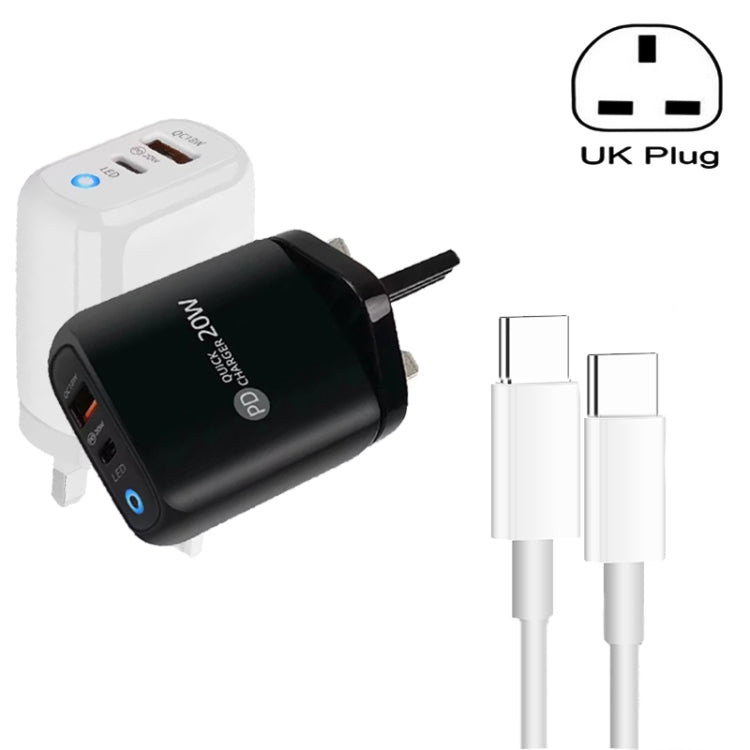 PD04 Type-C + USB Mobile Phone Charger with Type-C to Type-C Cable, UK Plug����������������������...