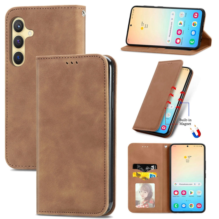 Retro Skin Feel Magnetic Leather Phone Case, For Samsung Galaxy S25 5G, For Samsung Galaxy S25+ 5...