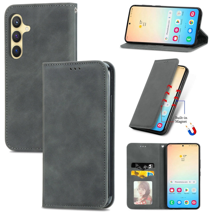 Retro Skin Feel Magnetic Leather Phone Case, For Samsung Galaxy S25 5G, For Samsung Galaxy S25+ 5...