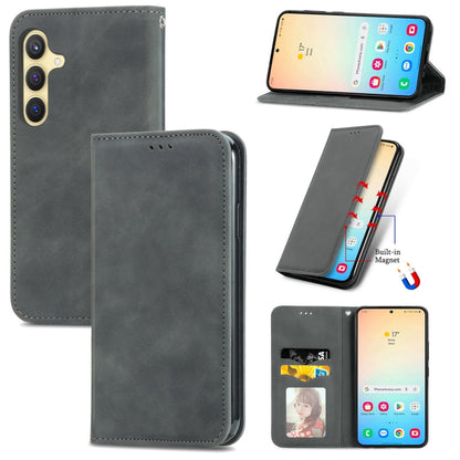 Retro Skin Feel Magnetic Leather Phone Case, For Samsung Galaxy S25 5G, For Samsung Galaxy S25+ 5...