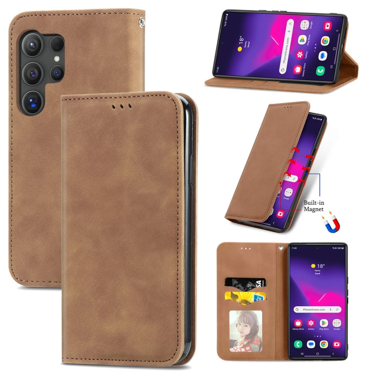 Retro Skin Feel Magnetic Leather Phone Case, For Samsung Galaxy S25 5G, For Samsung Galaxy S25+ 5...