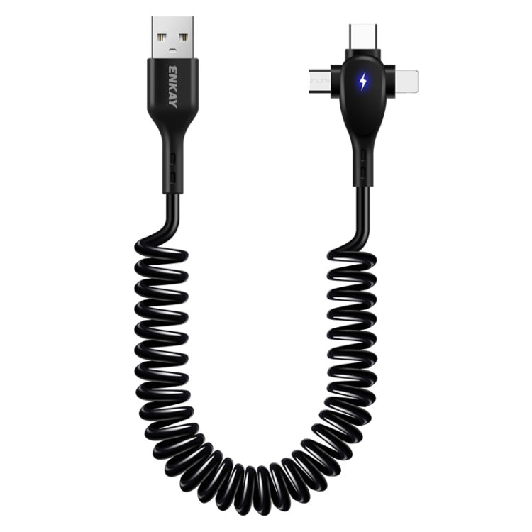 ENKAY Hat-Prince 3 in 1 6A USB to 8Pin+Type-C+Micro USB Supper Fast Charge Spring Cable, Length: ...