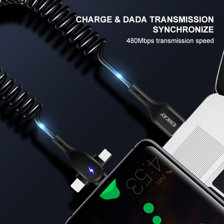 ENKAY Hat-Prince 3 in 1 6A USB to 8Pin+Type-C+Micro USB Supper Fast Charge Spring Cable, Length: ...