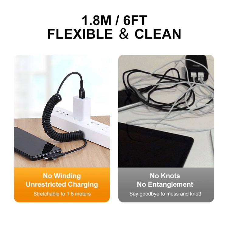 ENKAY Hat-Prince 3 in 1 6A USB to 8Pin+Type-C+Micro USB Supper Fast Charge Spring Cable, Length: ...