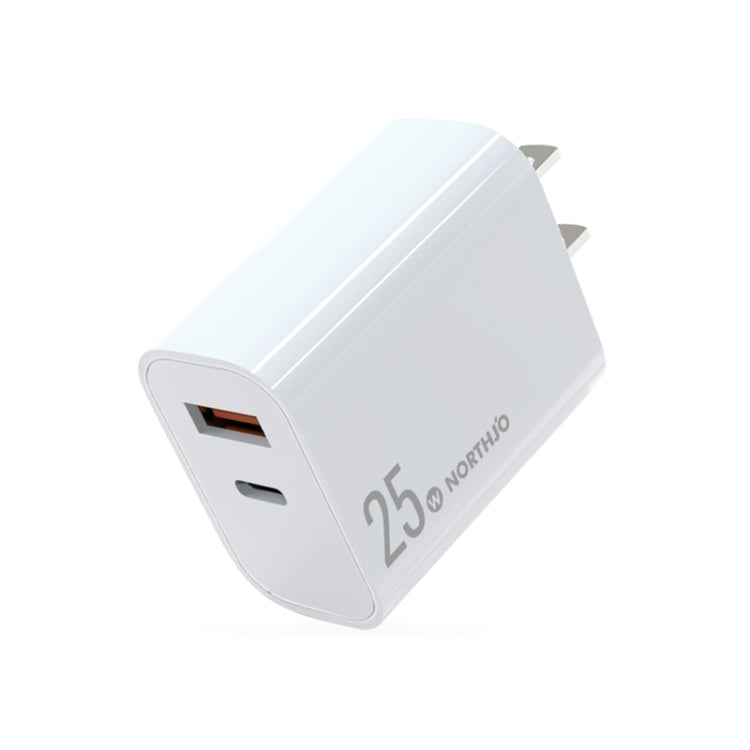 NORTHJO NOPD2502 PD 25W USB-C/Type-C + QC 3.0 USB Dual Ports Fast Charger, US Plug, EU Plug, UK P...