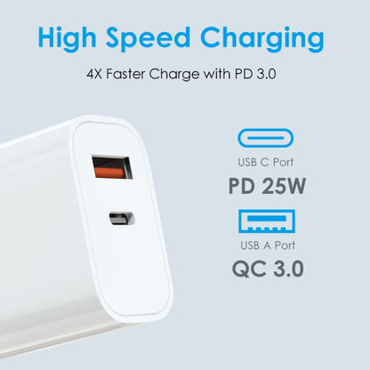 NORTHJO NOPD2502 PD 25W USB-C/Type-C + QC 3.0 USB Dual Ports Fast Charger, US Plug, EU Plug, UK P...