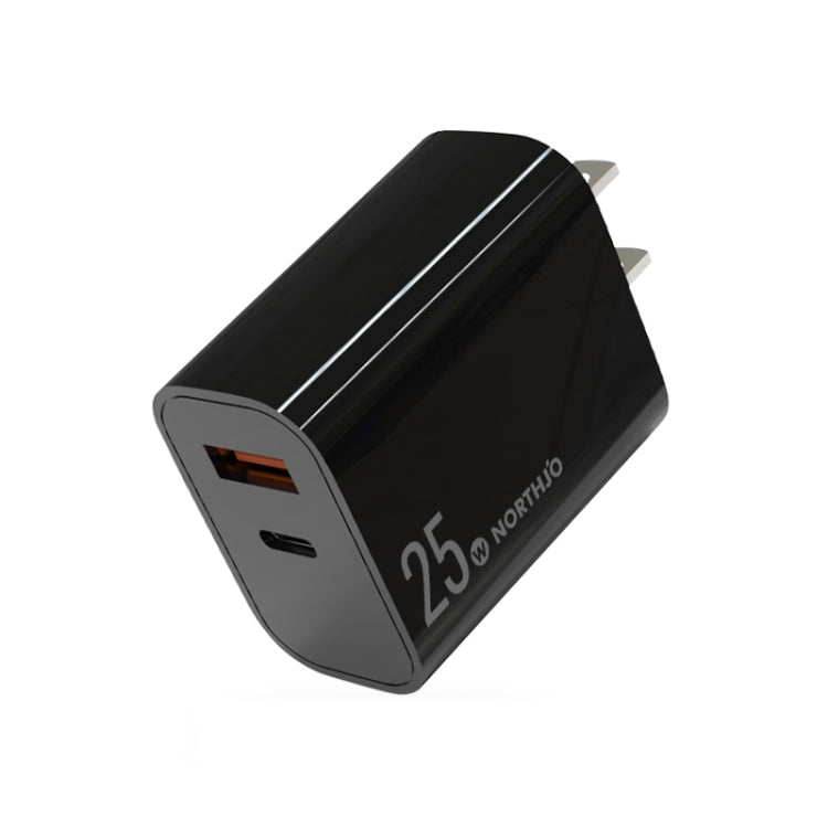 NORTHJO NOPD2502 PD 25W USB-C/Type-C + QC 3.0 USB Dual Ports Fast Charger, US Plug, EU Plug, UK P...
