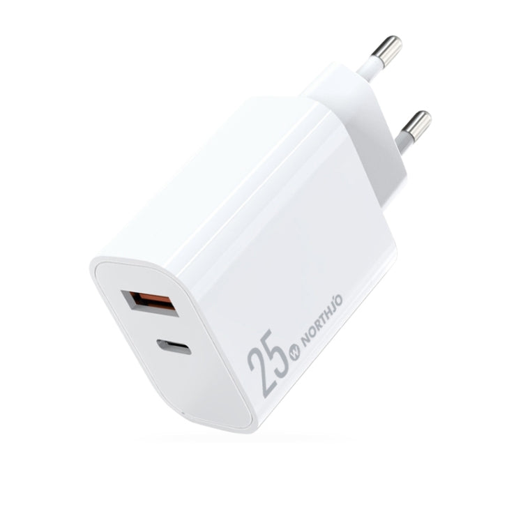 NORTHJO NOPD2502 PD 25W USB-C/Type-C + QC 3.0 USB Dual Ports Fast Charger, US Plug, EU Plug, UK P...
