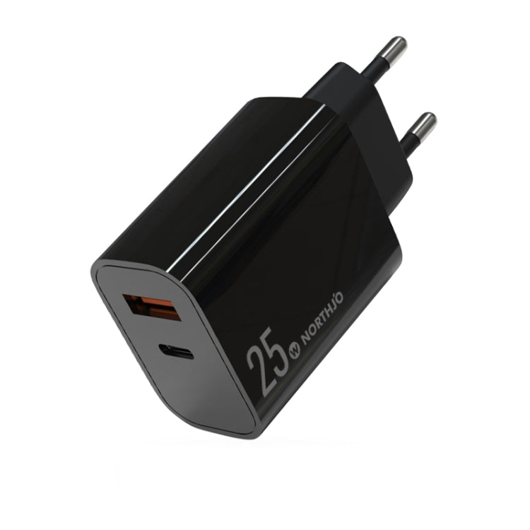 NORTHJO NOPD2502 PD 25W USB-C/Type-C + QC 3.0 USB Dual Ports Fast Charger, US Plug, EU Plug, UK P...