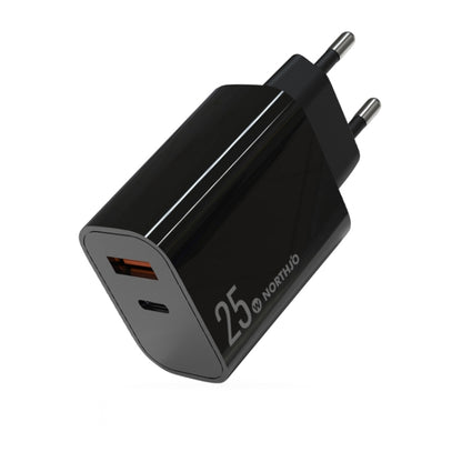 NORTHJO NOPD2502 PD 25W USB-C/Type-C + QC 3.0 USB Dual Ports Fast Charger, US Plug, EU Plug, UK P...