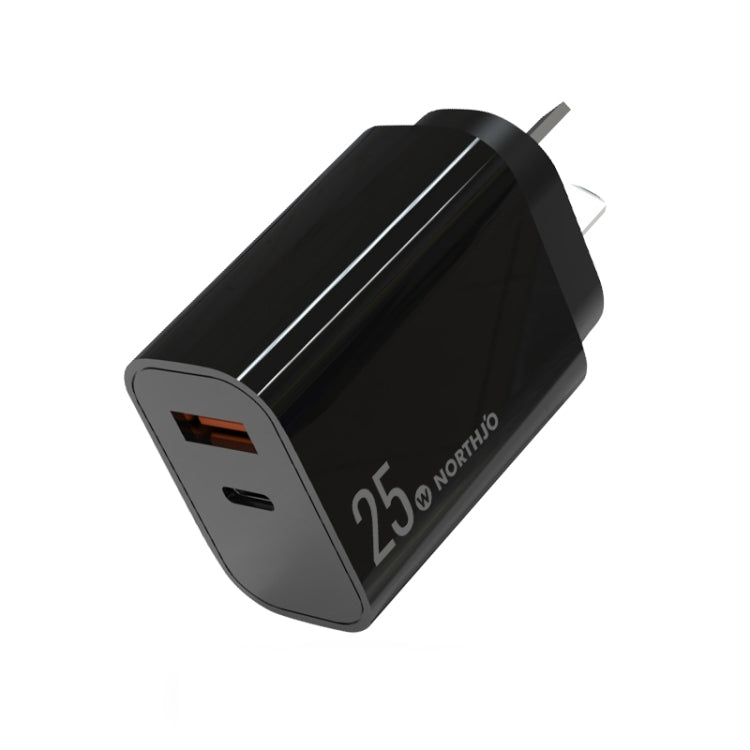 NORTHJO NOPD2502 PD 25W USB-C/Type-C + QC 3.0 USB Dual Ports Fast Charger, US Plug, EU Plug, UK P...