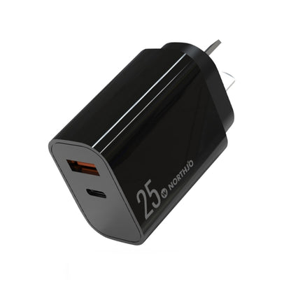 NORTHJO NOPD2502 PD 25W USB-C/Type-C + QC 3.0 USB Dual Ports Fast Charger, US Plug, EU Plug, UK P...