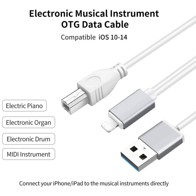 1m 8 Pin to USB + MIDI Electronic Music Instrument & OTG & Charging Multifunctional Cable Compati...
