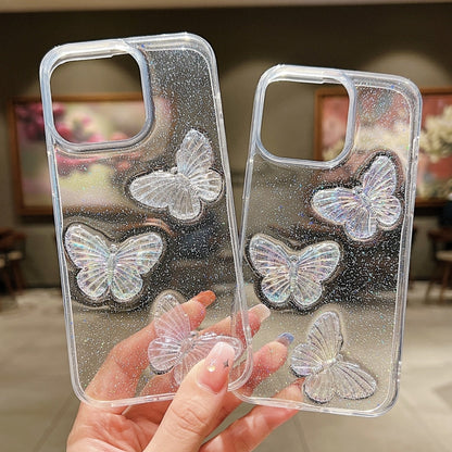 Clear Crystal Butterflies TPU Phone Case, For iPhone 16 Pro Max, For iPhone 16 Pro���������������...
