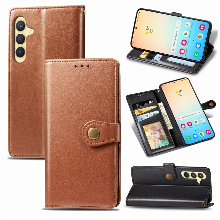 Retro Solid Color Buckle Leather Phone Case, For Samsung Galaxy S25 5G, For Samsung Galaxy S25+ 5...