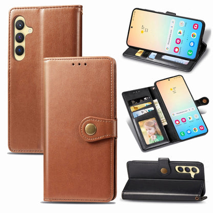 Retro Solid Color Buckle Leather Phone Case, For Samsung Galaxy S25 5G, For Samsung Galaxy S25+ 5...