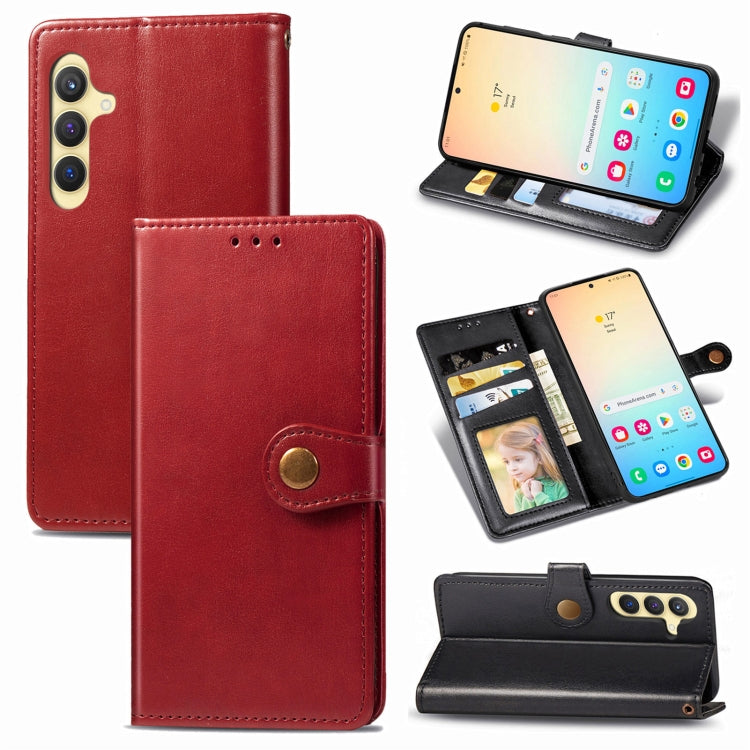 Retro Solid Color Buckle Leather Phone Case, For Samsung Galaxy S25 5G, For Samsung Galaxy S25+ 5...