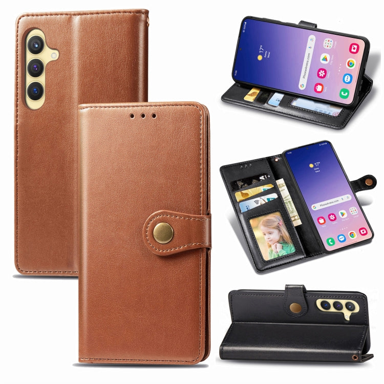 Retro Solid Color Buckle Leather Phone Case, For Samsung Galaxy S25 5G, For Samsung Galaxy S25+ 5...