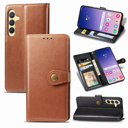 Retro Solid Color Buckle Leather Phone Case, For Samsung Galaxy S25 5G, For Samsung Galaxy S25+ 5...