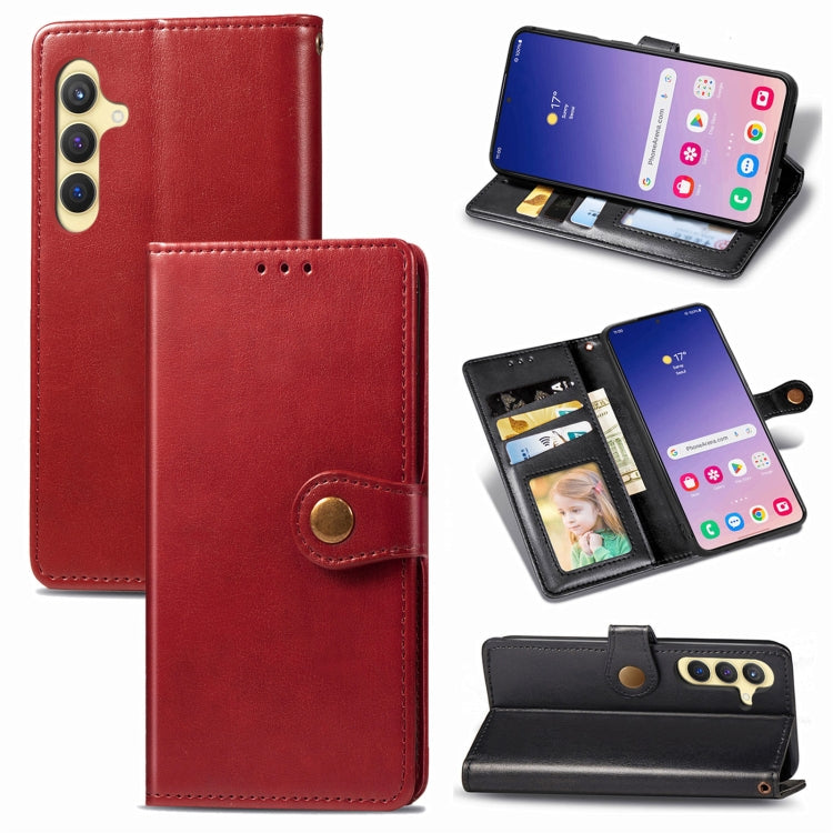 Retro Solid Color Buckle Leather Phone Case, For Samsung Galaxy S25 5G, For Samsung Galaxy S25+ 5...