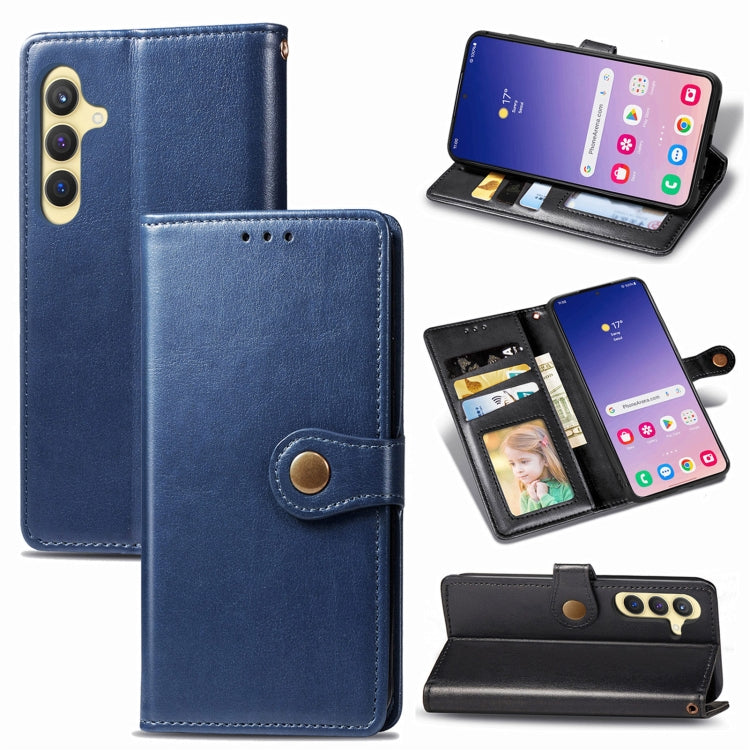 Retro Solid Color Buckle Leather Phone Case, For Samsung Galaxy S25 5G, For Samsung Galaxy S25+ 5...
