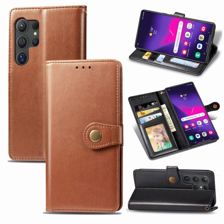 Retro Solid Color Buckle Leather Phone Case, For Samsung Galaxy S25 5G, For Samsung Galaxy S25+ 5...