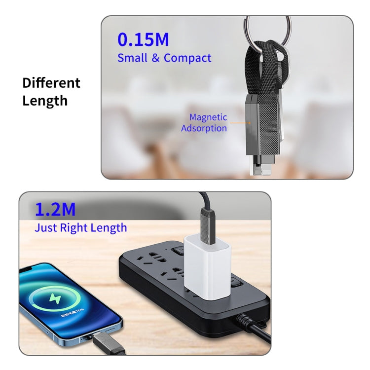 ENKAY ENK-CB134 4-in-1 60W USB-A / Type-C to 8 Pin / Type-C Nylon Braided Magnetic Fast Charging ...