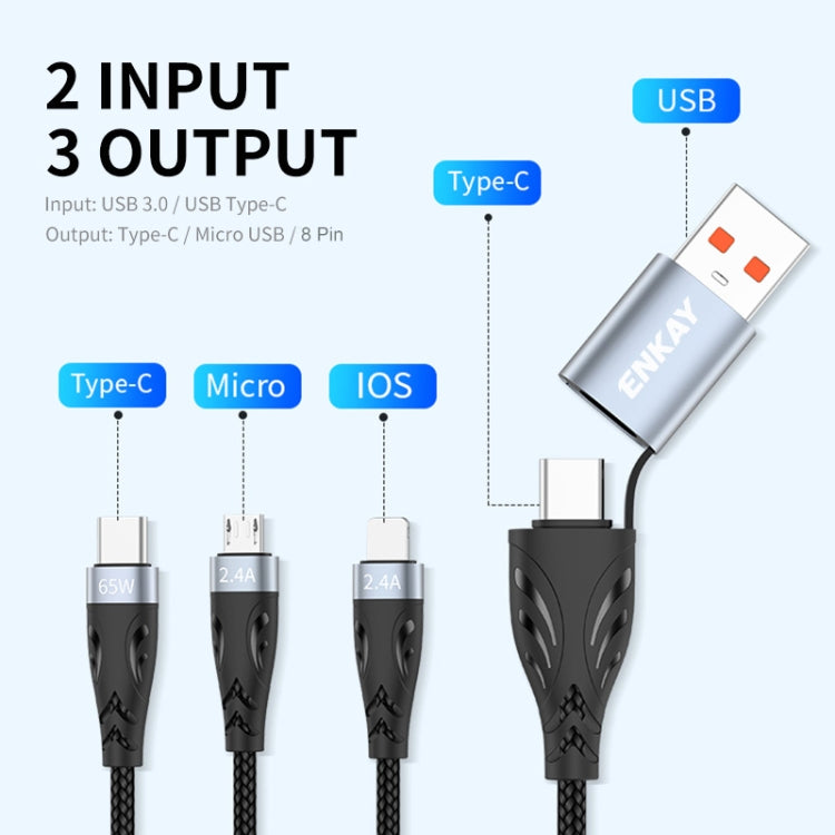 ENKAY ENK-CB135 5-in-1 65W USB-A & USB-C to 8 Pin / Type-C / Micro USB Multifunctional Charging C...