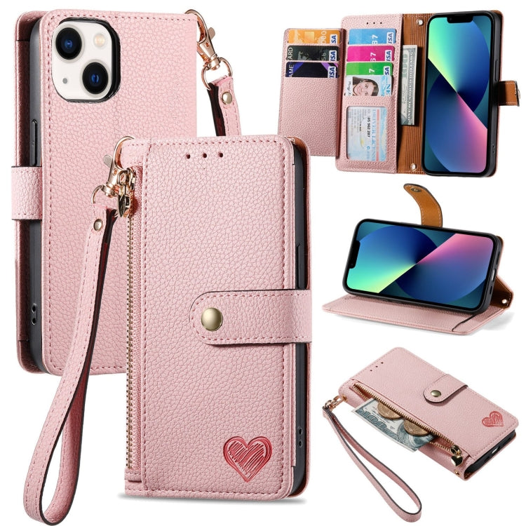 Love Zipper Lanyard Leather Phone Case