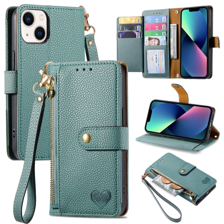 Love Zipper Lanyard Leather Phone Case