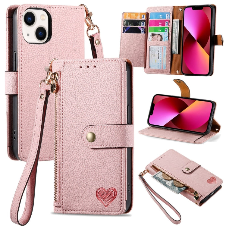 Love Zipper Lanyard Leather Phone Case
