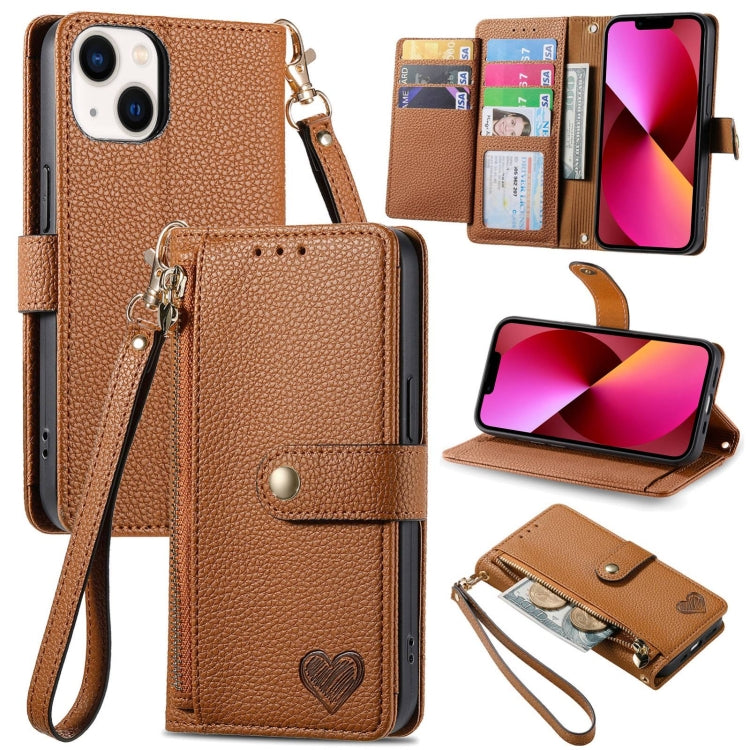 Love Zipper Lanyard Leather Phone Case