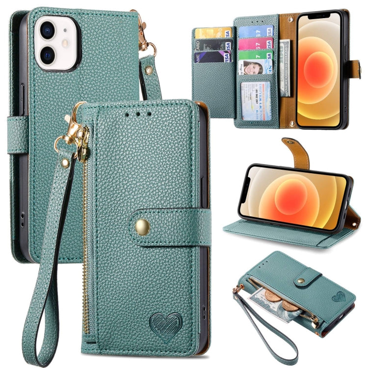 Love Zipper Lanyard Leather Phone Case