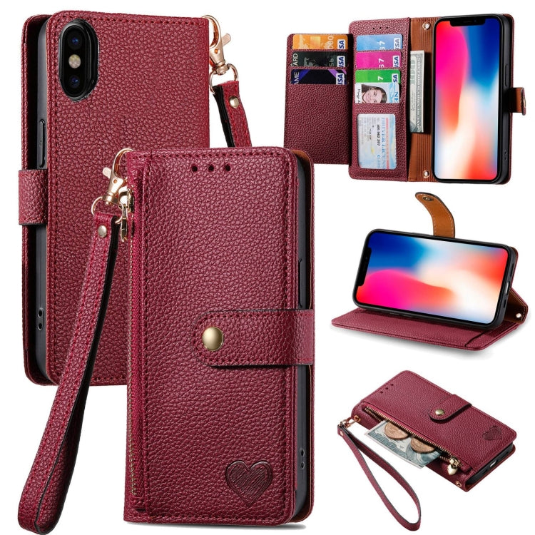 Love Zipper Lanyard Leather Phone Case