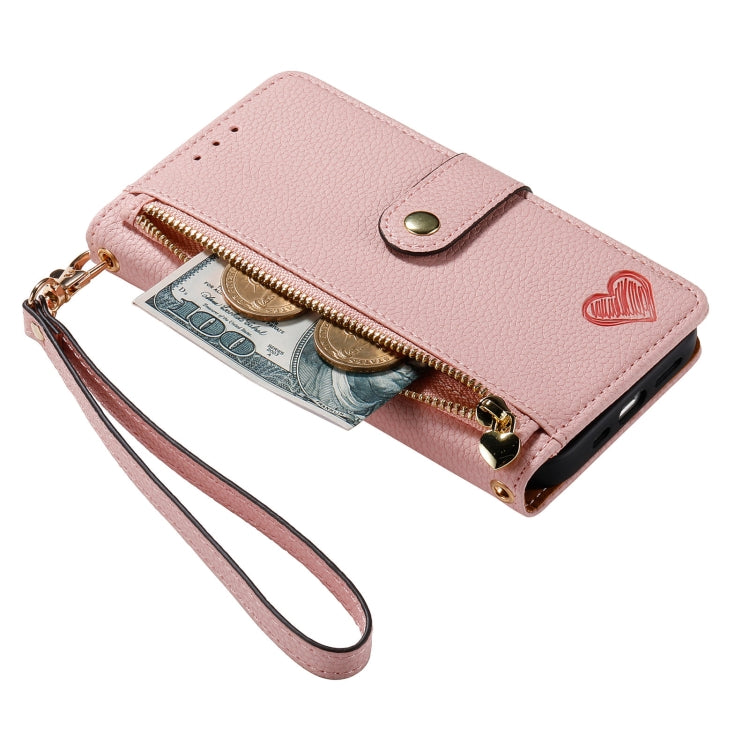 Love Zipper Lanyard Leather Phone Case