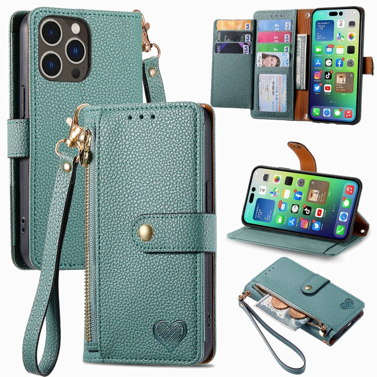 Love Zipper Lanyard Leather Phone Case