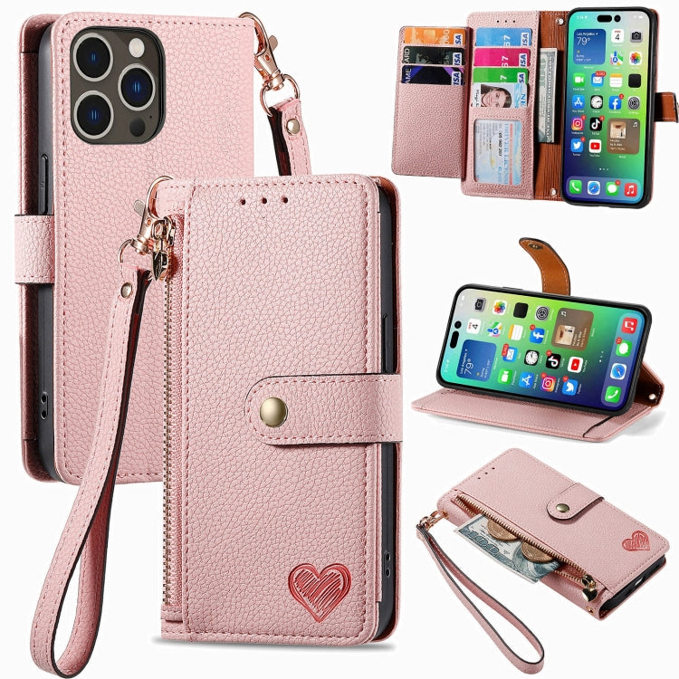 Love Zipper Lanyard Leather Phone Case