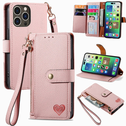 Love Zipper Lanyard Leather Phone Case