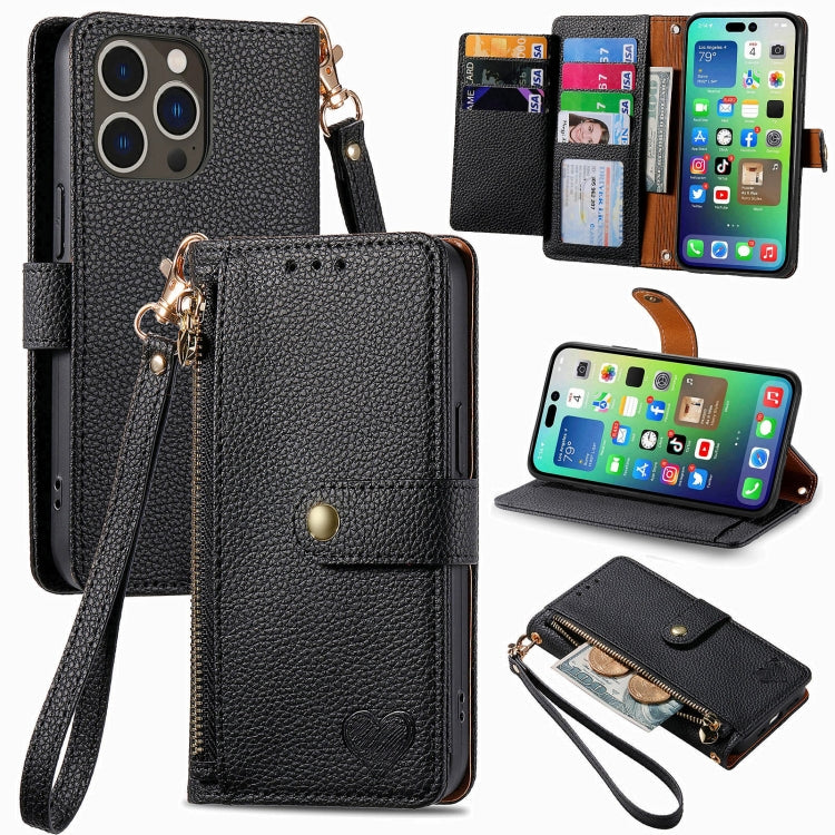 Love Zipper Lanyard Leather Phone Case