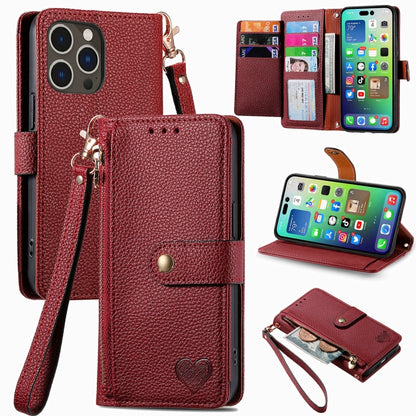Love Zipper Lanyard Leather Phone Case