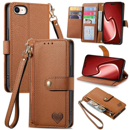 Love Zipper Lanyard Leather Phone Case