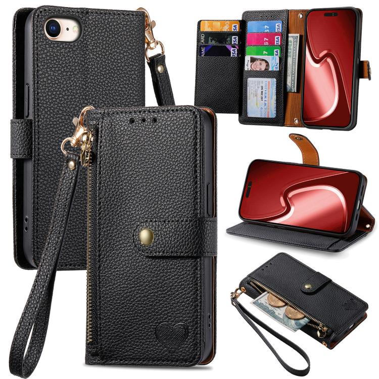 Love Zipper Lanyard Leather Phone Case